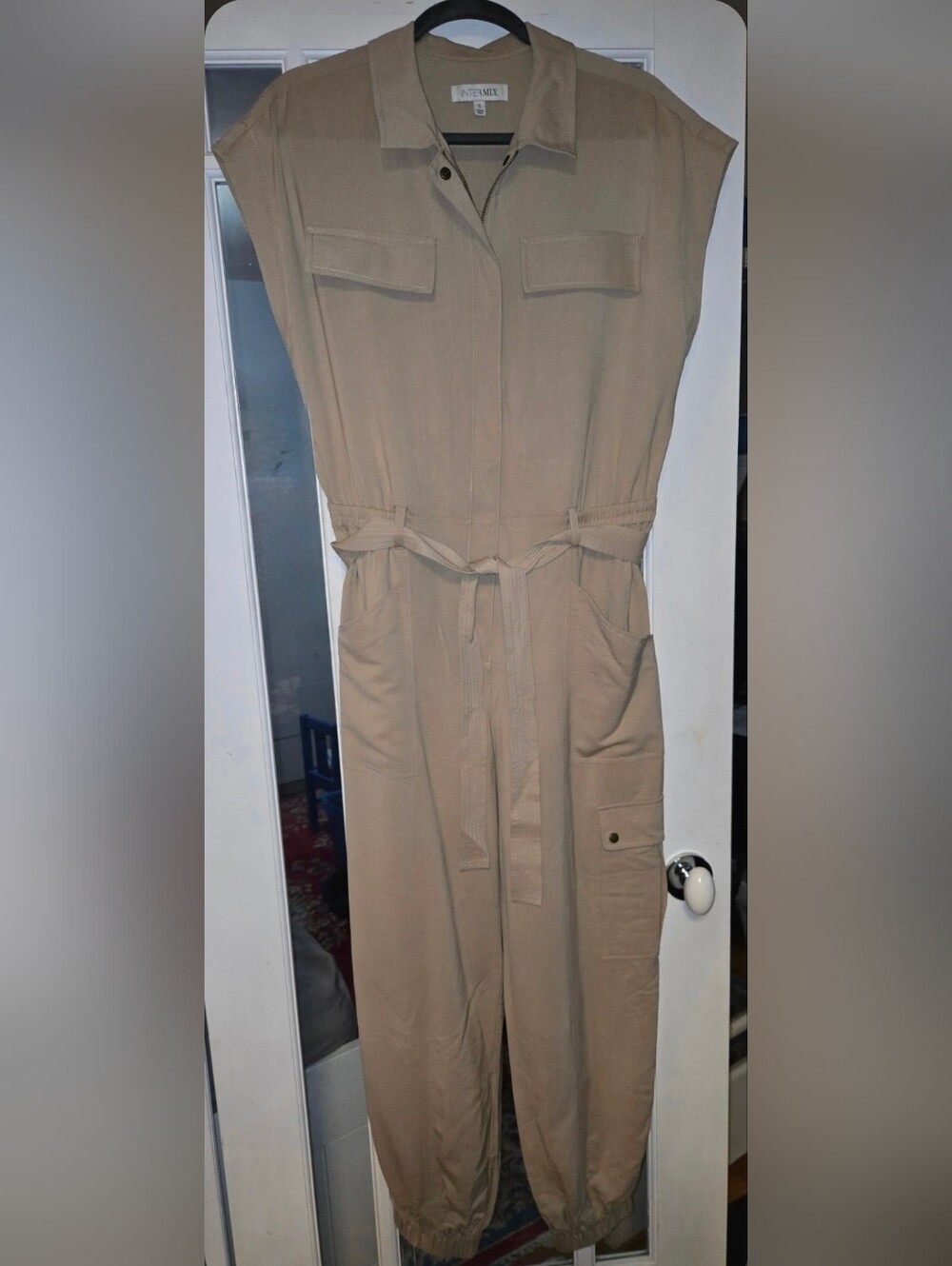 INTERMIX Sleeveless Jogger Jumpsuit Beige Viscose Elasthane Size 6